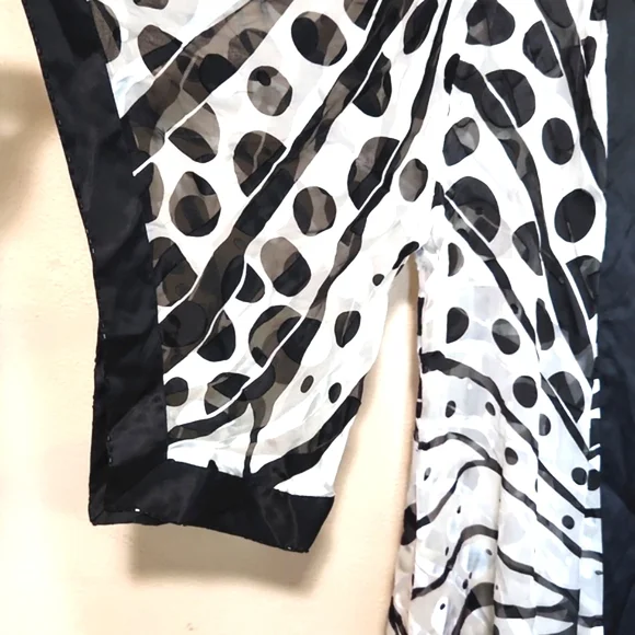 Sheer Black and White Polka Dot Kimono Cardigan - Picture 5 of 12